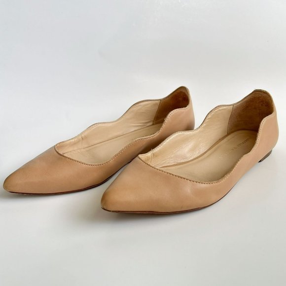 Loeffler Randall Milla Nude Scallop Pointed Toe Leather Flats - Picture 2 of 9
